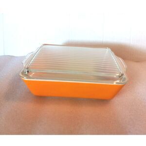Vintage 1960s 1970s Orange Pyrex 0503 Casserole Dish with Ribbed Clear Glass Lid